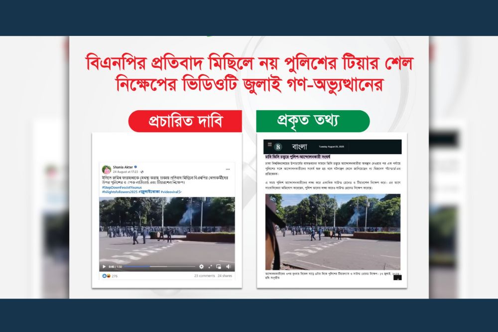 বিএনপির প্রতিবাদ মিছিলে নয়, পুলিশের টিয়ার শেল নিক্ষেপের ভিডিওটি জুলাই গণ-অভ্যুত্থানের